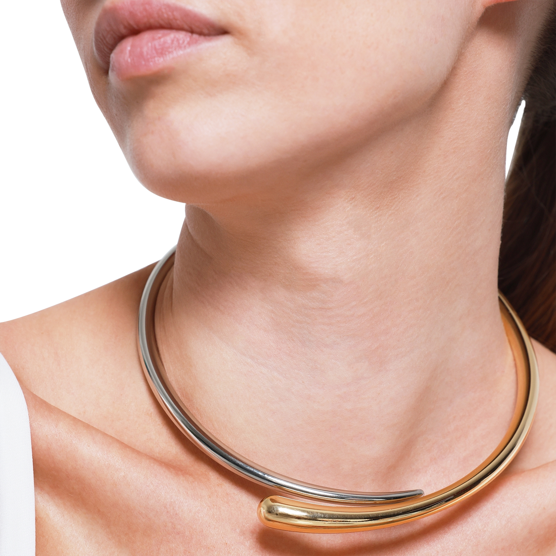 Elegante zweifarbige Designer-Halskette aus Gold und Silber