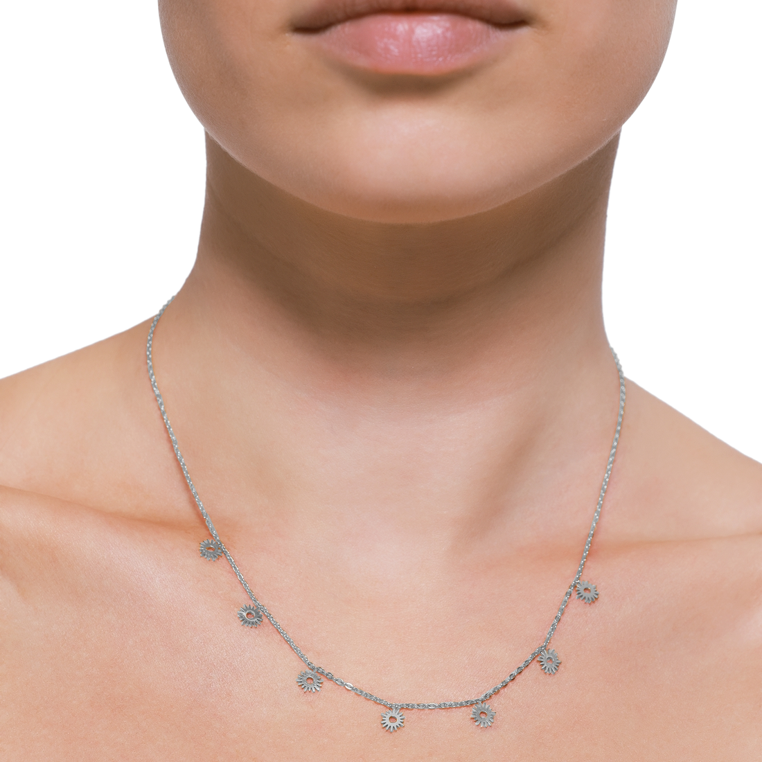 Elegante Damen Halskette in Silber mit filigranen Anhängern