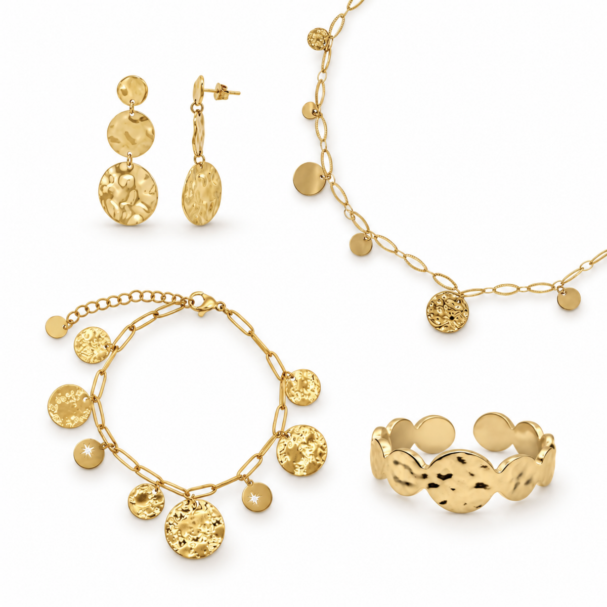 Adventsbox Clarity in Gold – Ohrringe, Kette, Armband und Ring aus 316L Edelstahl im Überblick