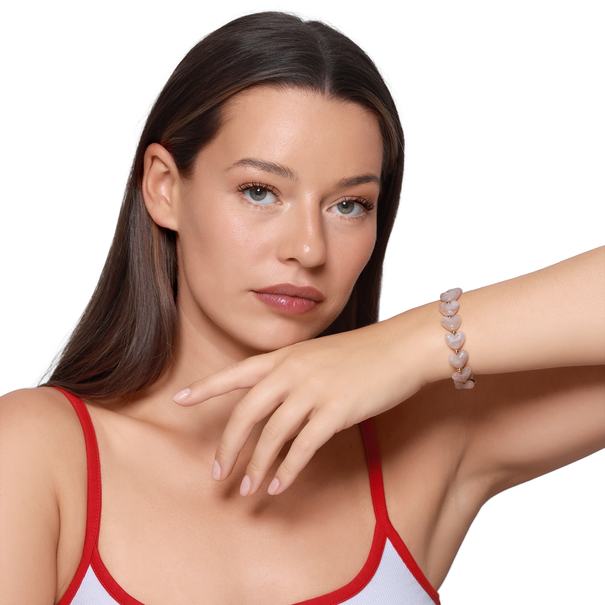 Armband Damen Edelstahl Ariadne Gold Greige am Handgelenk getragen