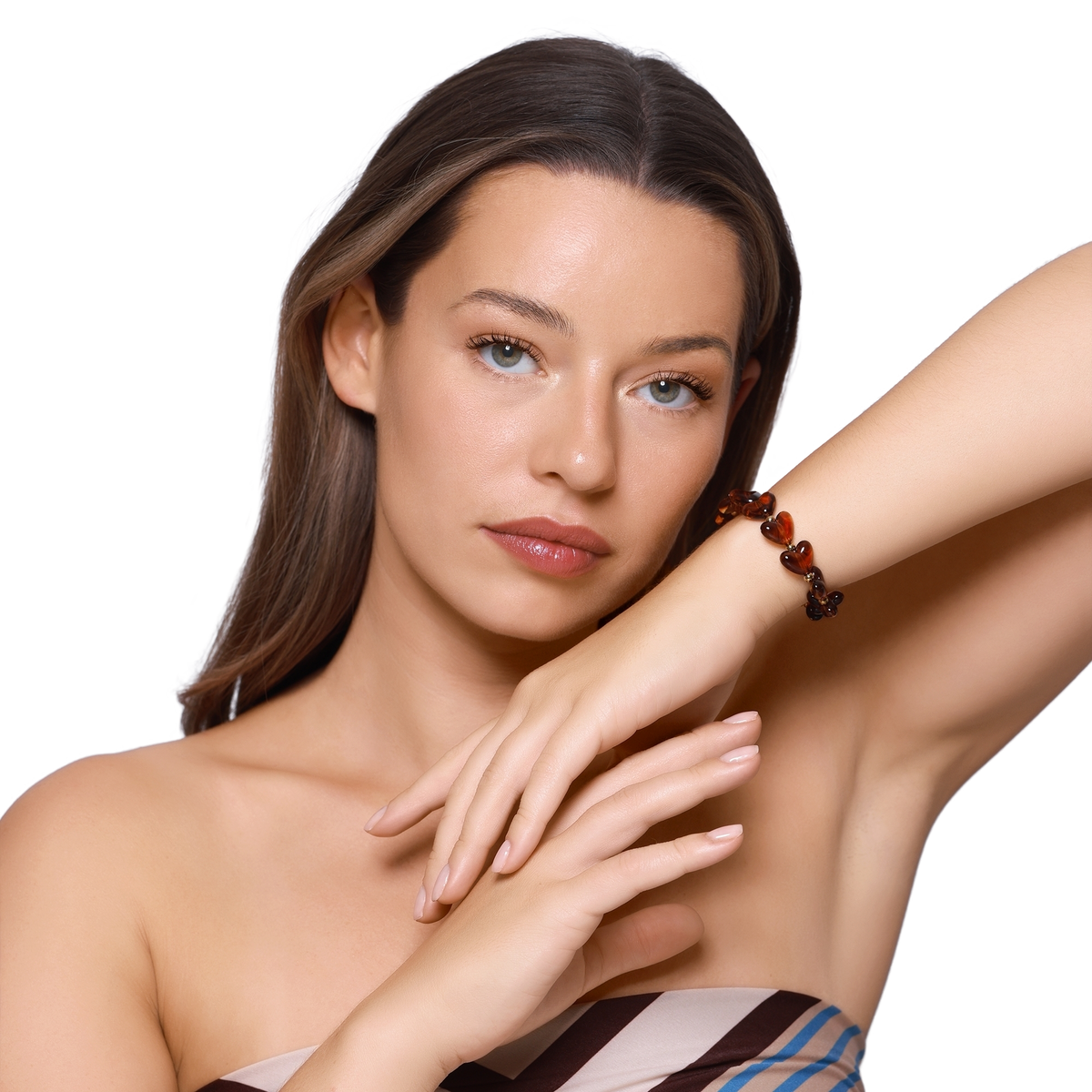 Armband Damen Edelstahl Ariadne Gold Crystal Gold Shadow am Handgelenk getragen