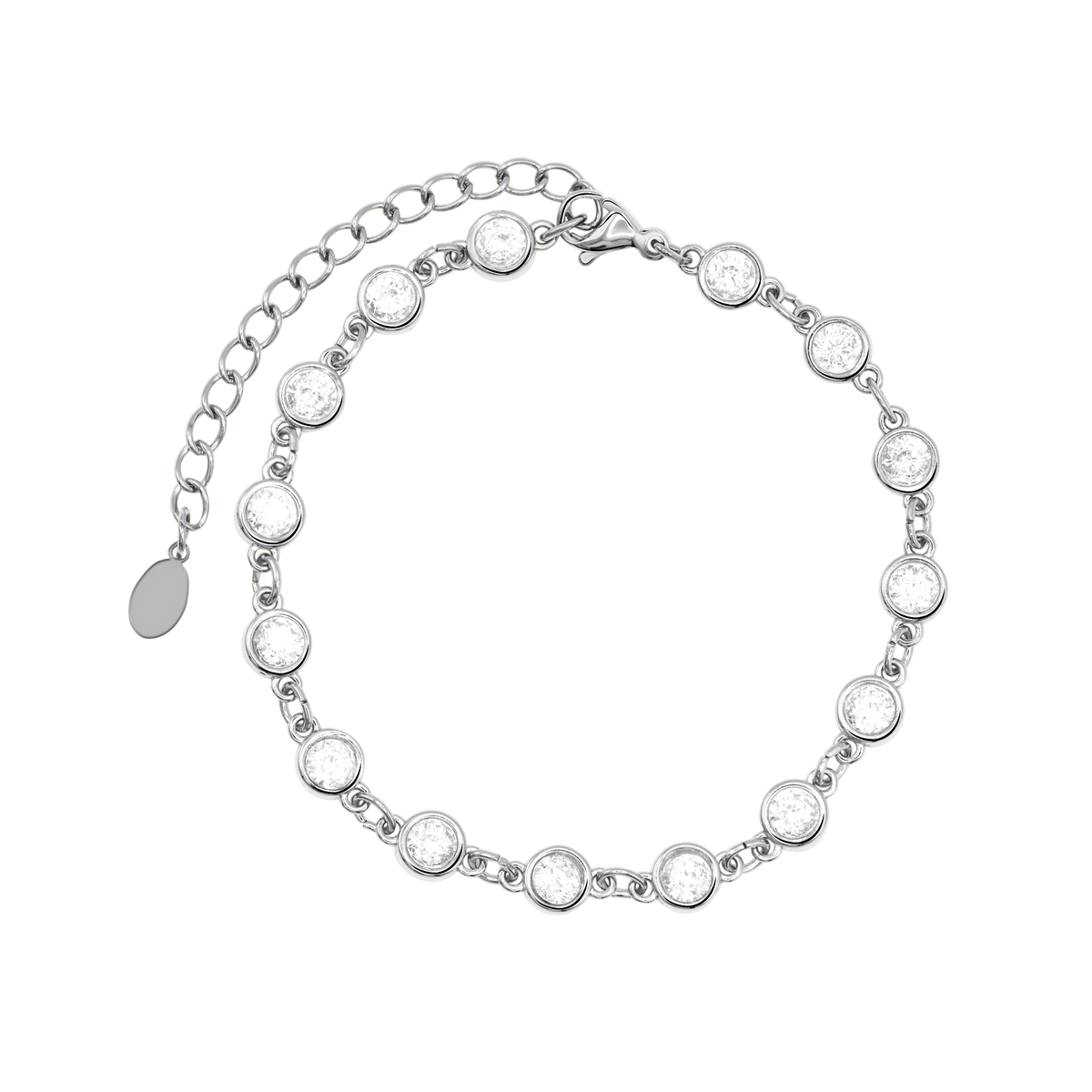 Armband Damen Edelstahl Rosalie in Silber - Produktansicht der Gliederkette mit weissen Steinen
