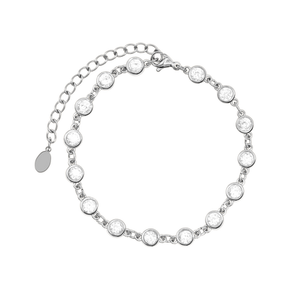 Armband Damen Edelstahl Rosalie in Silber - Produktansicht der Gliederkette mit weissen Steinen