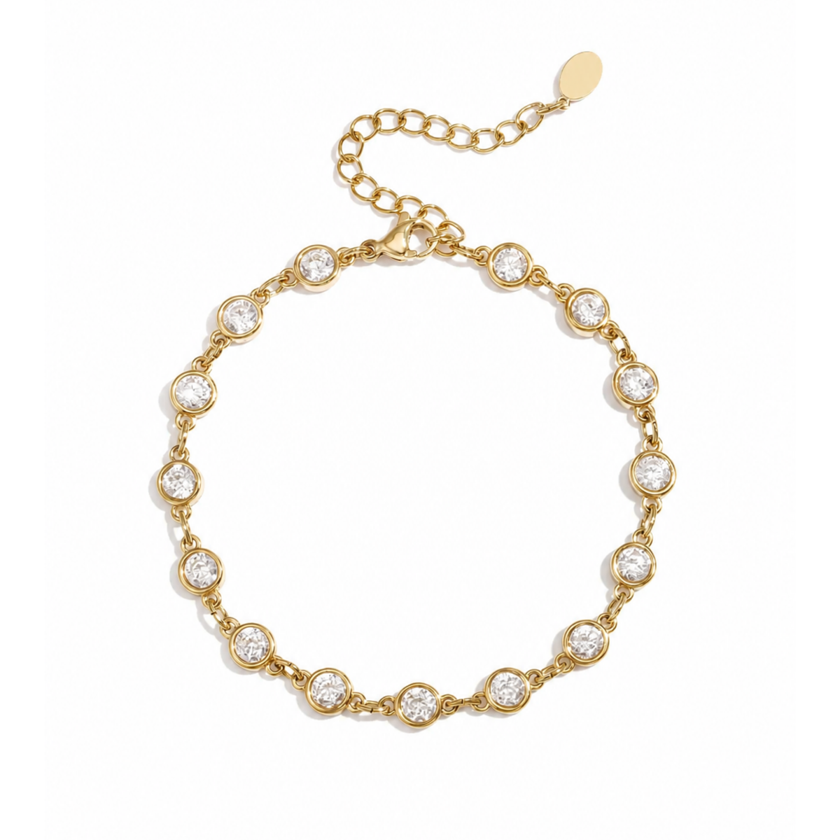 Armband Damen Gold Rosalie in Gold - Produktansicht der Gliederkette mit weissen Steinen