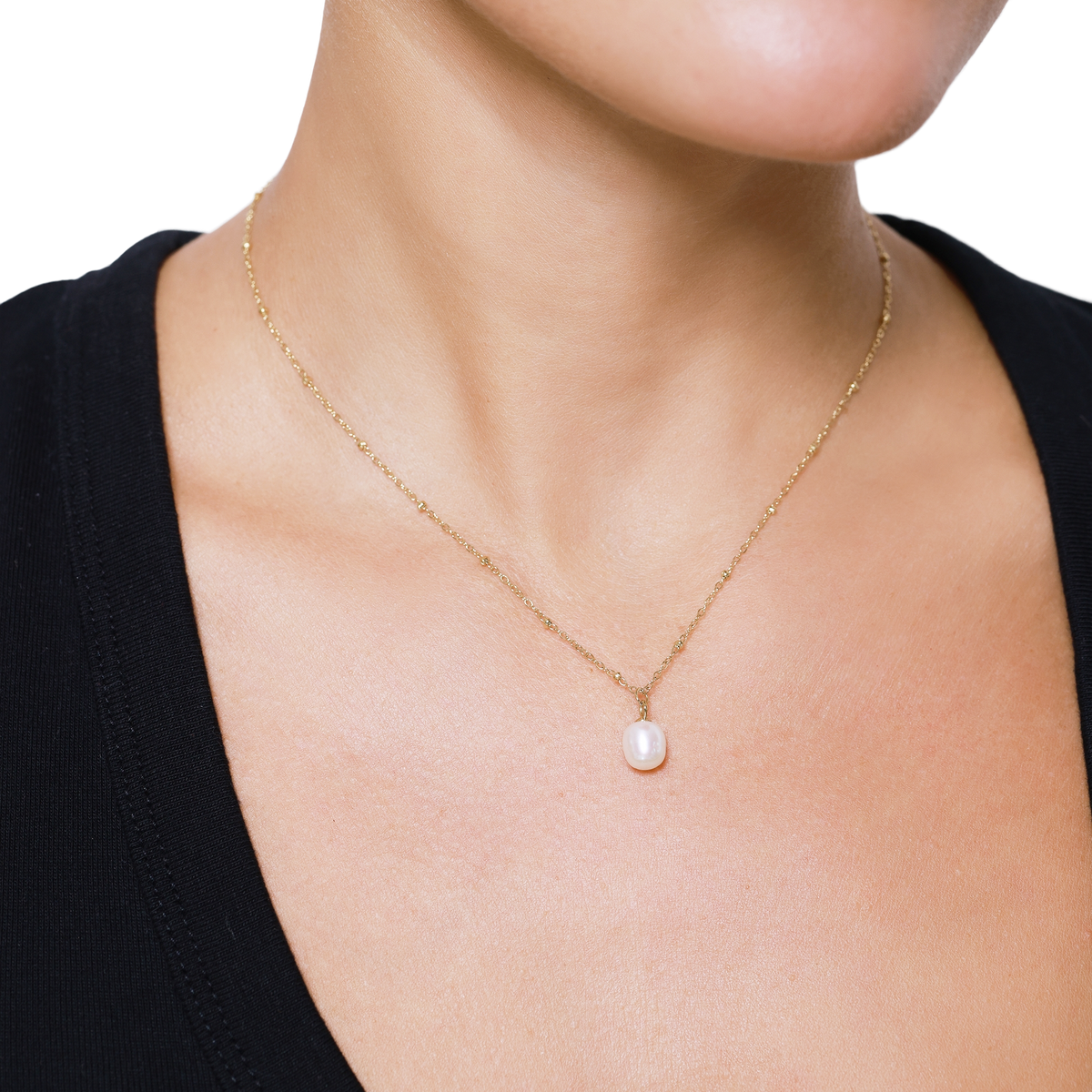 Halskette Damen Gold Camille in Gold Detailansicht des Perlenanhängers