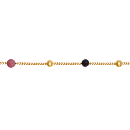 Halskette Damen Gold Amaris in Gold, Produktansicht der Kette mit Metallkugeln und Volcano-Steinen