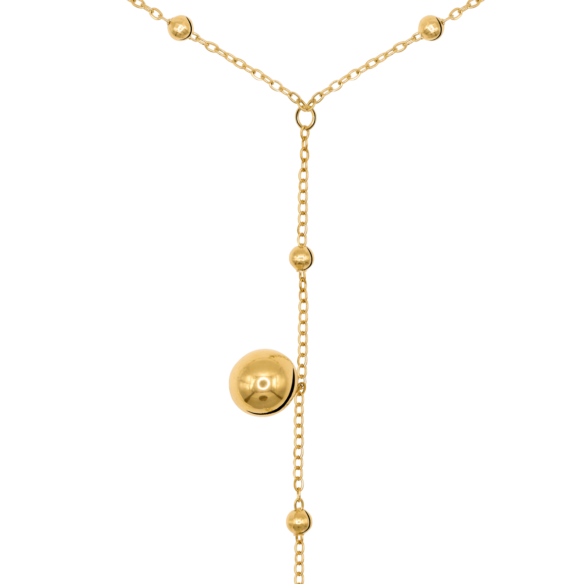 Halskette Damen Gold Melia in Gold, Produktansicht der Y-Kette mit schimmernden Kugeln