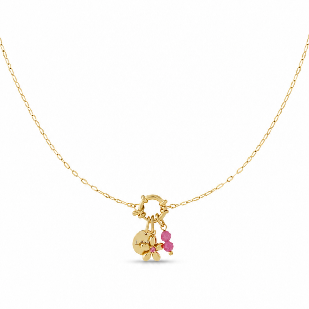 Halskette Damen Gold Katla in Gold - Detailansicht von Gliederkette und Anhaengern