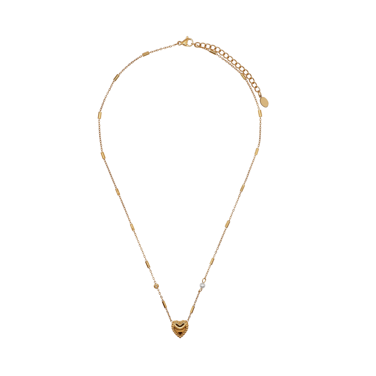 Halskette Damen Edelstahl Ludovica in Gold mit Herz und Perle - Karabinerverschluss im Detail