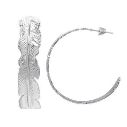 Ohrringe Damen Edelstahl Berrit in Silber mit Feder-Design