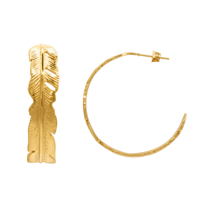Ohrringe Damen Edelstahl Berrit in Gold mit Feder-Design