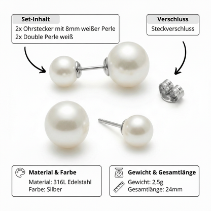 Ohrringe Double mit Perle weiß