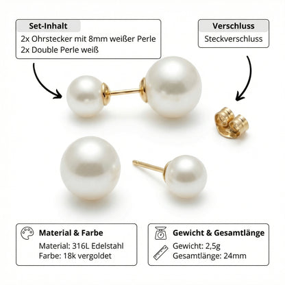 Ohrringe Double mit Perle weiß