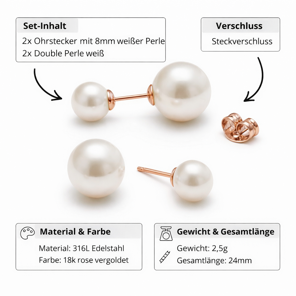 Ohrringe Double mit Perle weiß