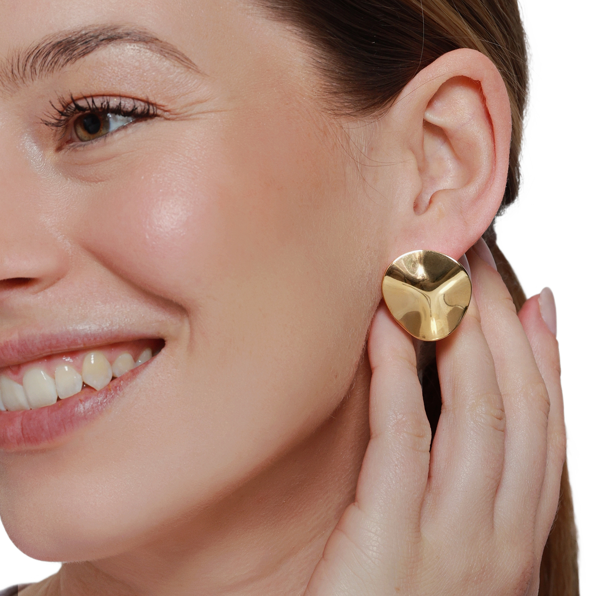 Ohrringe Damen Edelstahl Lani in Gold – Detailaufnahme der organischen Form