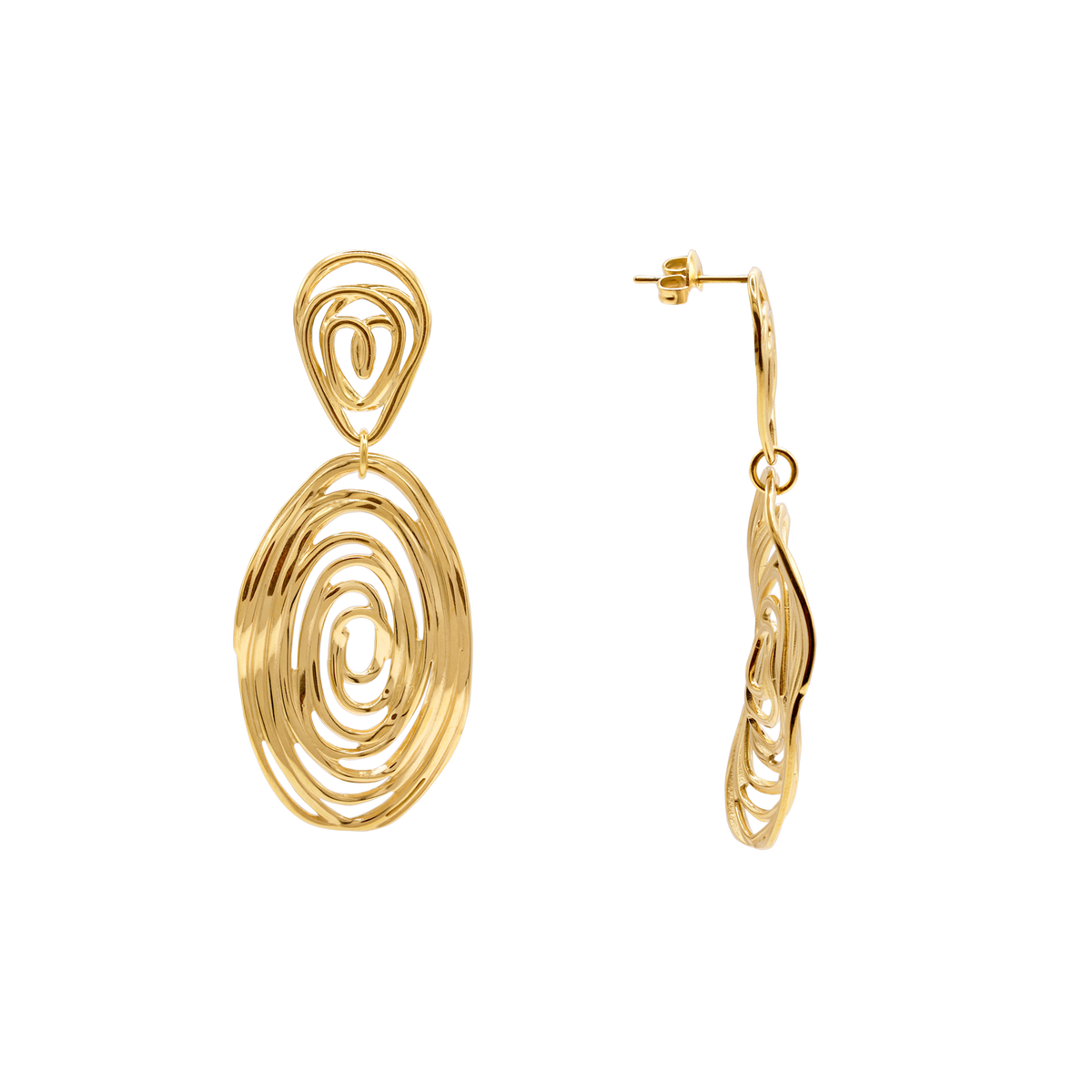 Ohrringe Damen Edelstahl Zora in Gold - Produktansicht des verschlungenen Oval-Designs