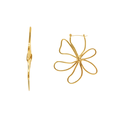 Ohrringe Damen Edelstahl Adelia in Gold - Produktansicht der Creolen mit Blütendesign