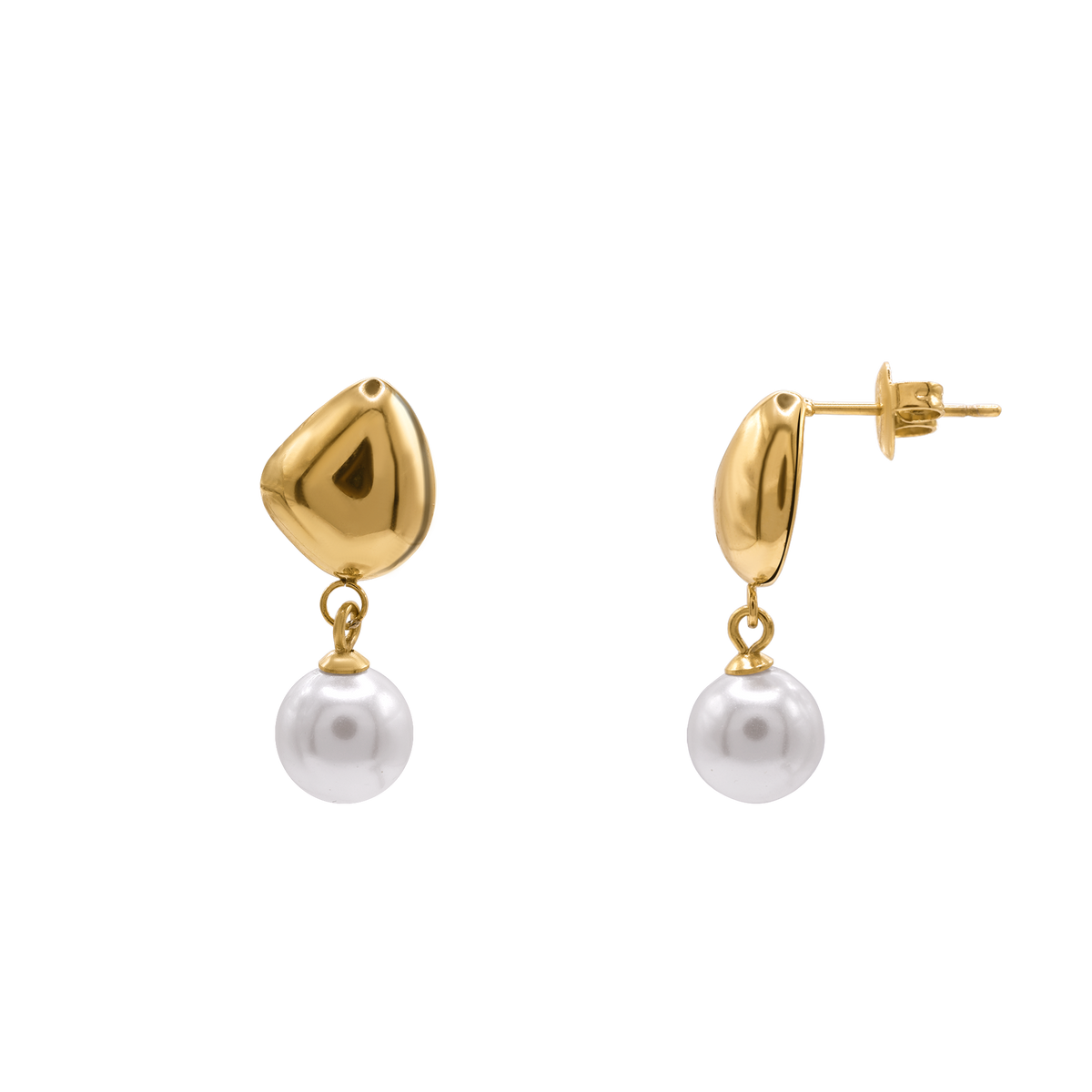 Ohrringe Damen Edelstahl Zita Gold mit weißer Perle – Produktansicht