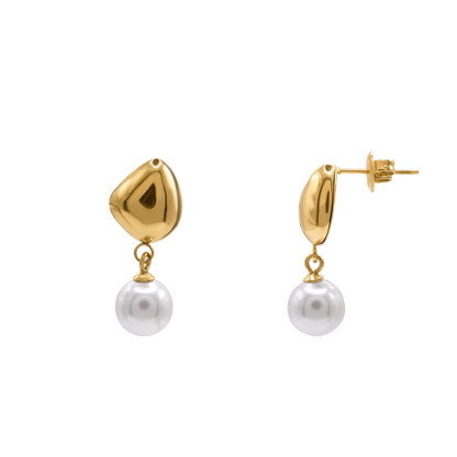 Ohrringe Damen Edelstahl Zita Gold mit weißer Perle – Produktansicht