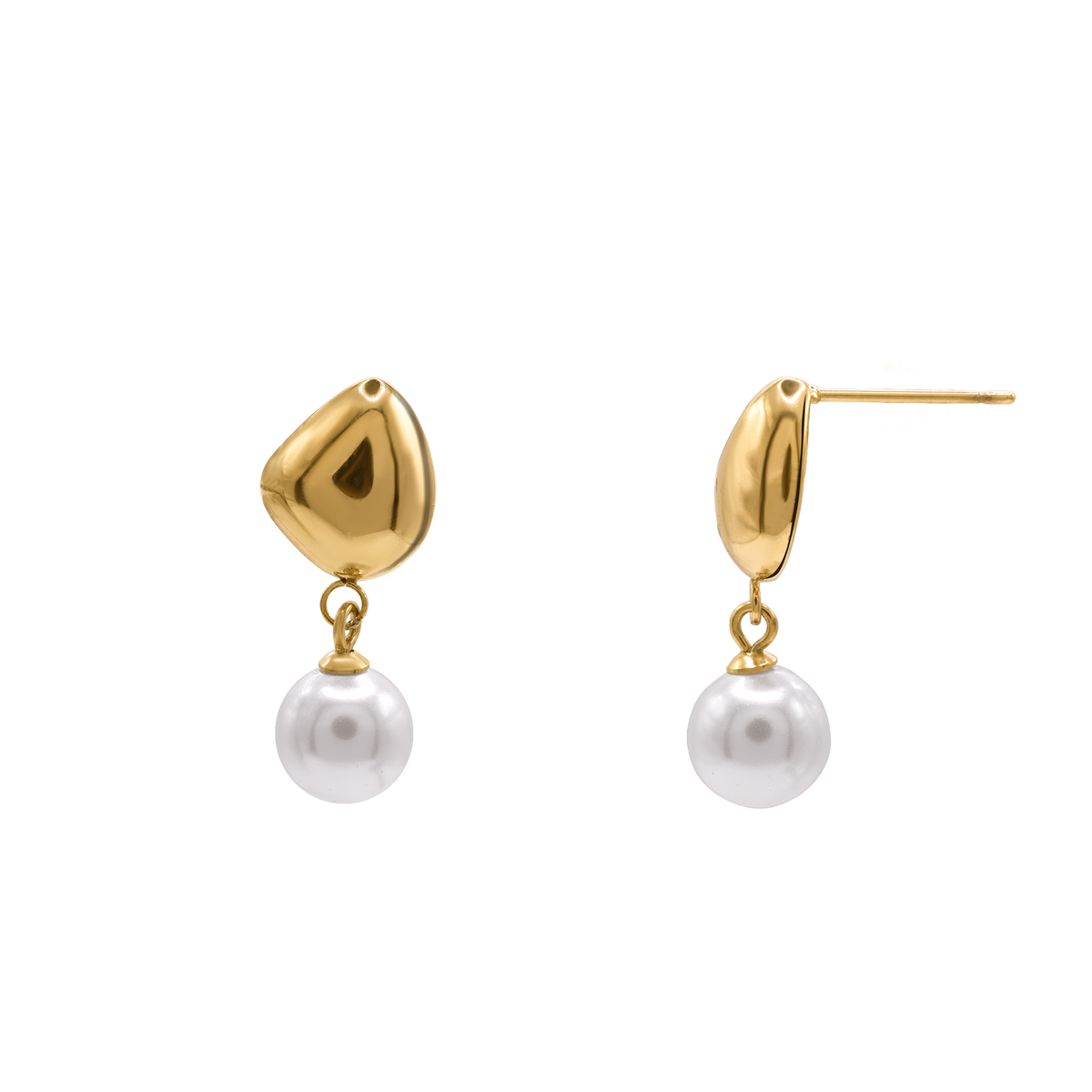 Ohrringe Damen Edelstahl Zita Gold mit weißer Perle – gestylt im Look