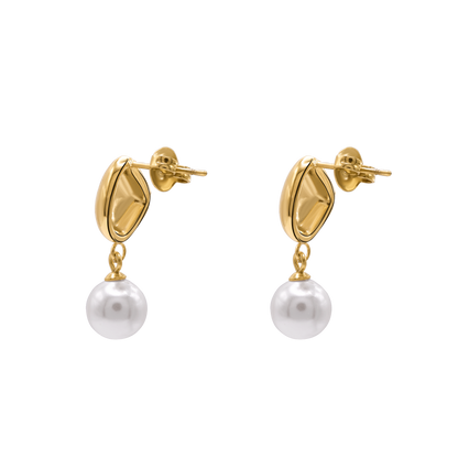 Ohrringe Damen Edelstahl Zita Gold mit weißer Perle – mit Geschenkbox