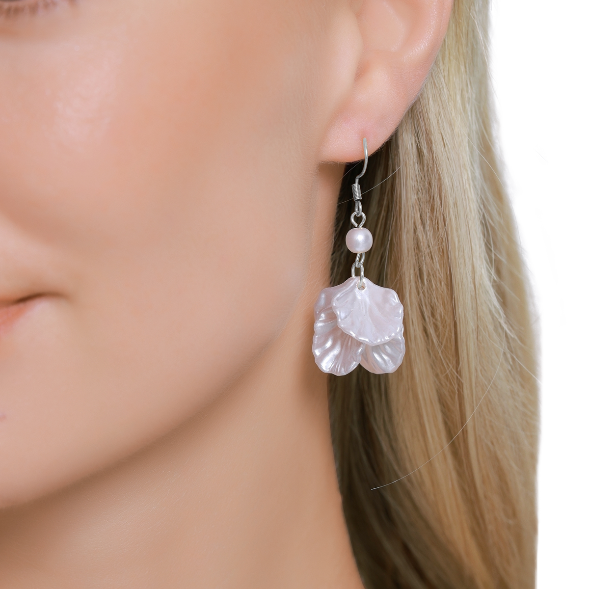 Perlenohrringe Damen Silber Arabella – Detailansicht Edelstahl