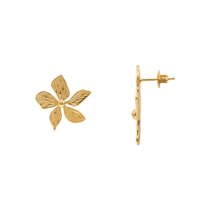 Ohrringe Damen Edelstahl Levia in Gold - Produktansicht der Ohrstecker mit floralem Motiv