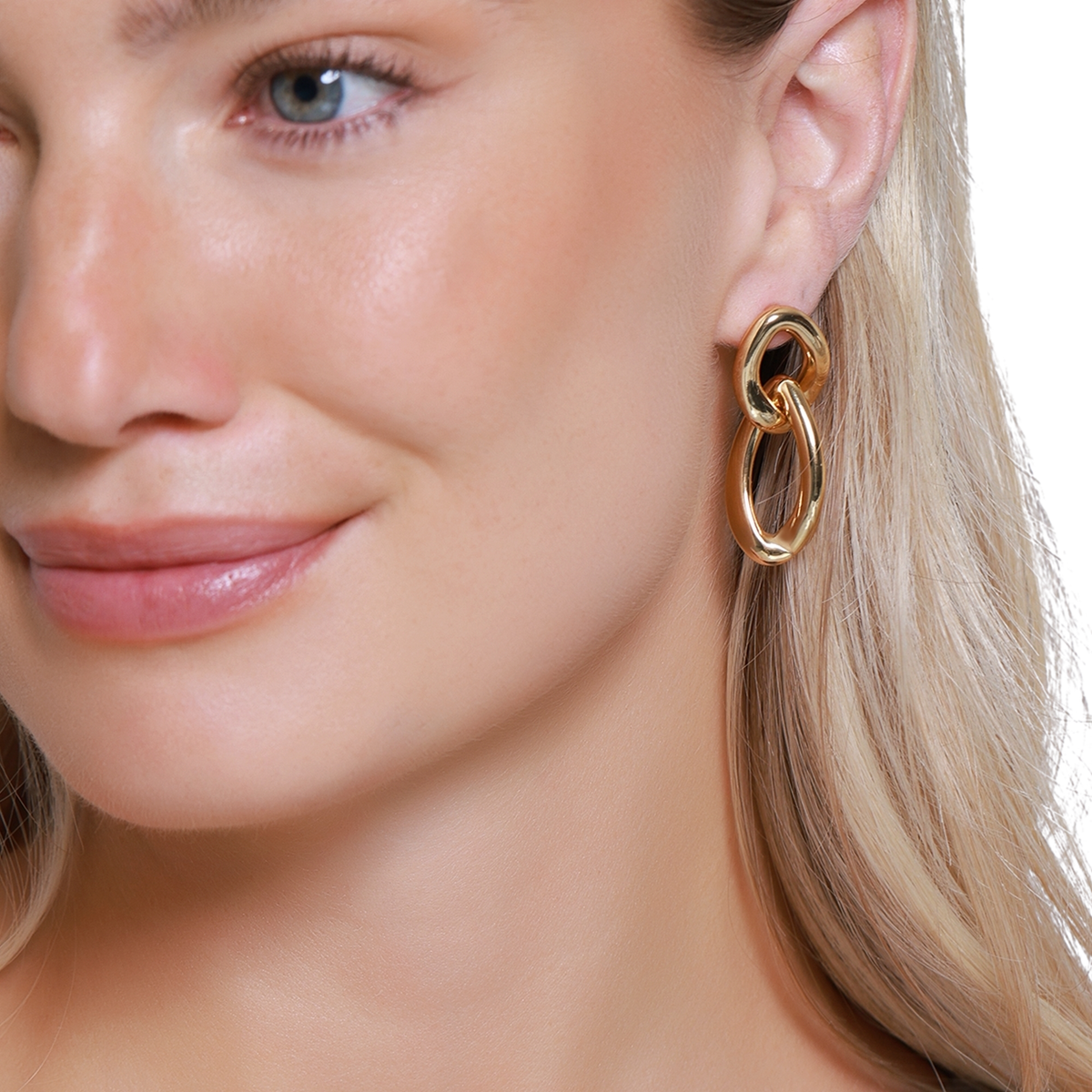Ohrringe Damen Edelstahl Aitana in Gold, verschlungene Ovale im Detail