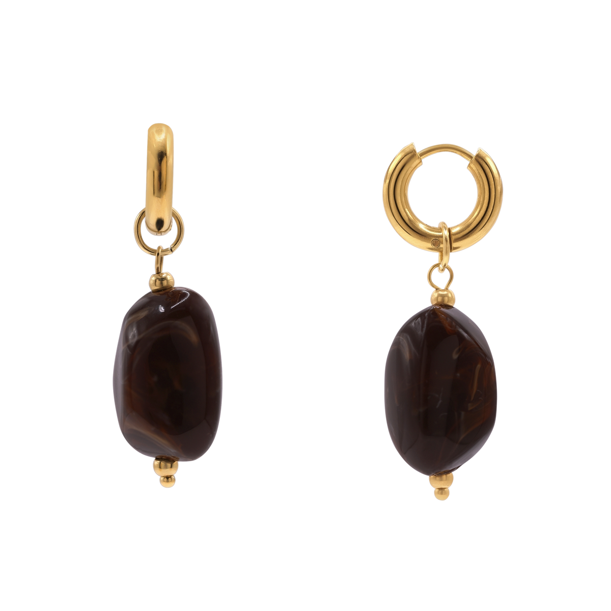 Ohrringe Damen Edelstahl Nefeli in Gold mit Stein Smoked Topaz - Produktbild