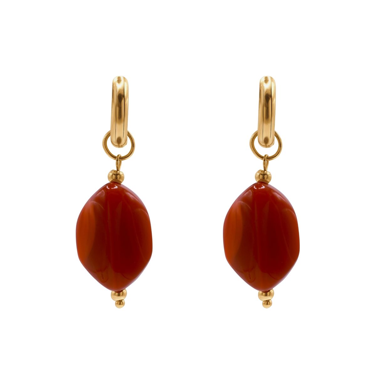 Ohrringe Damen Edelstahl Nefeli in Gold mit Stein Padparadscha - Klappverschluss im Detail