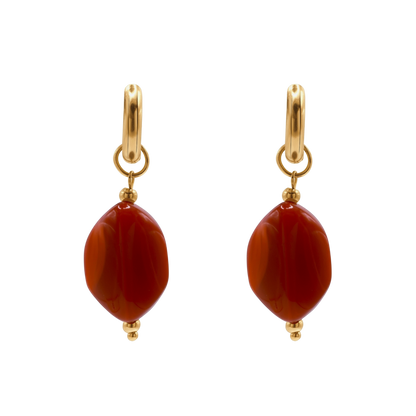 Ohrringe Damen Edelstahl Nefeli in Gold mit Stein Padparadscha - Klappverschluss im Detail