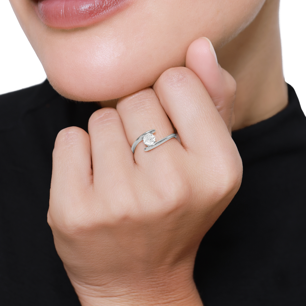 Ring Damen Silber Kalina in Silber – Detailaufnahme des weißen Zirkonia-Steins