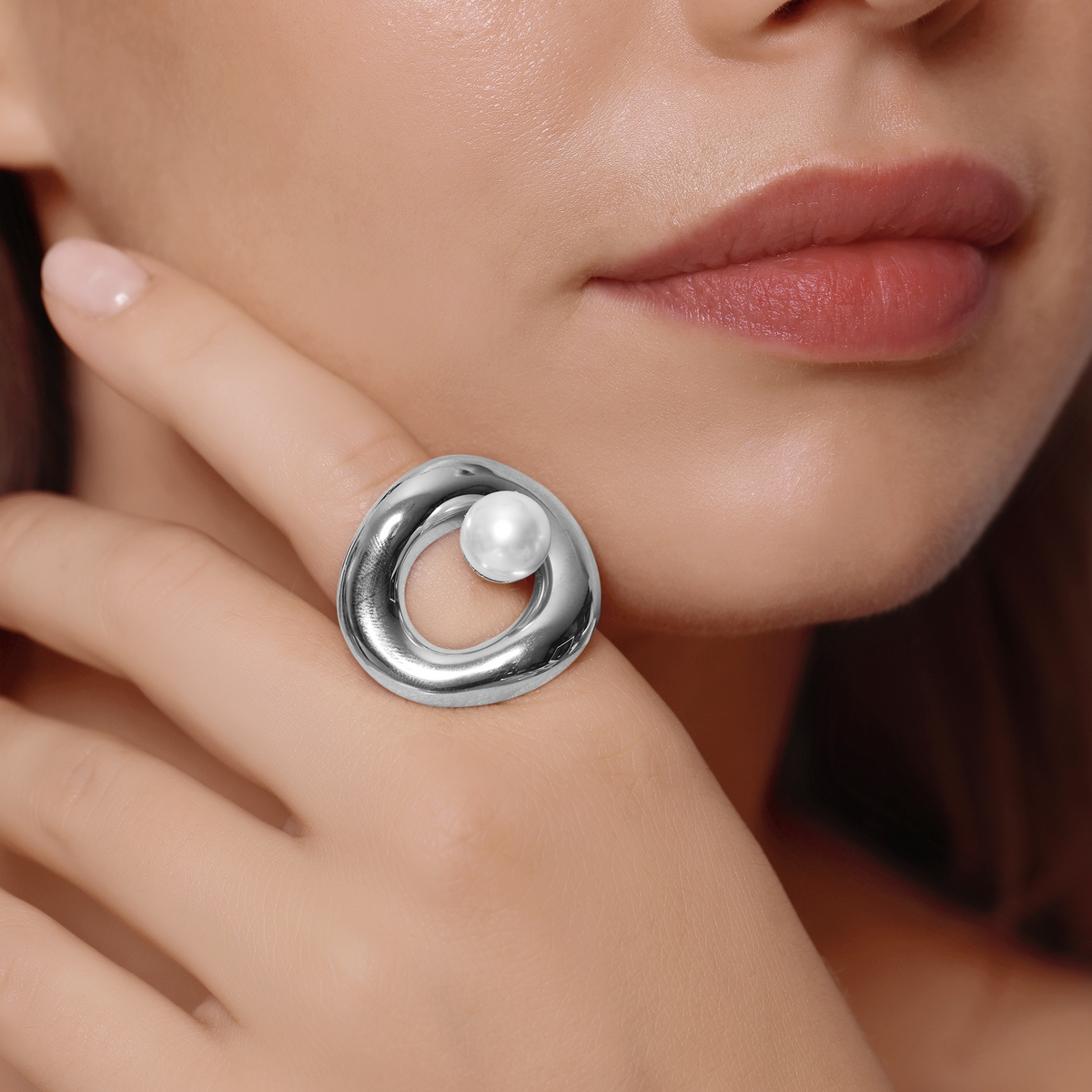 Ring Damen Edelstahl Aveline Silber - Detailansicht der Perle