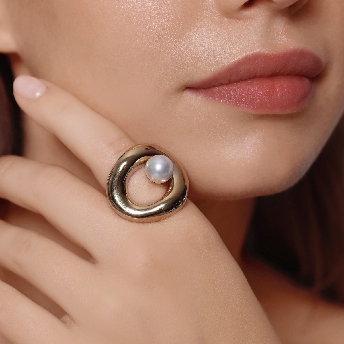 Ring Damen Edelstahl Aveline Gold - Detailansicht der Perle