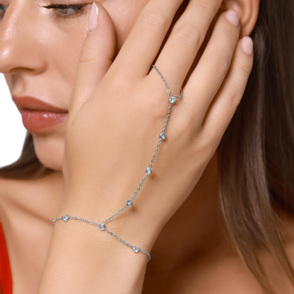 Handkette Damen Edelstahl Poppy Silber Detailansicht der Zirkonia