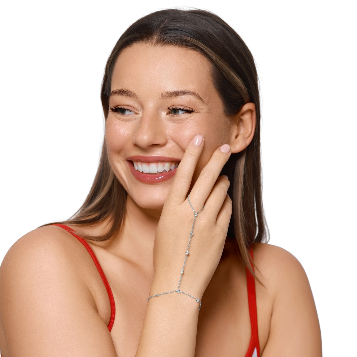 Damen Handkette Poppy Silber an der Hand getragen
