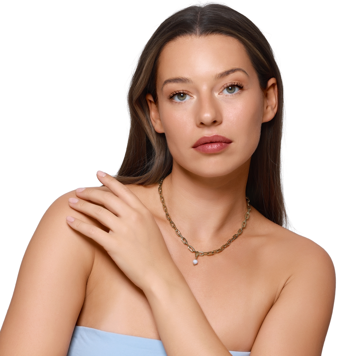 Charm Damen Edelstahl Helmi in Gold am Model getragen